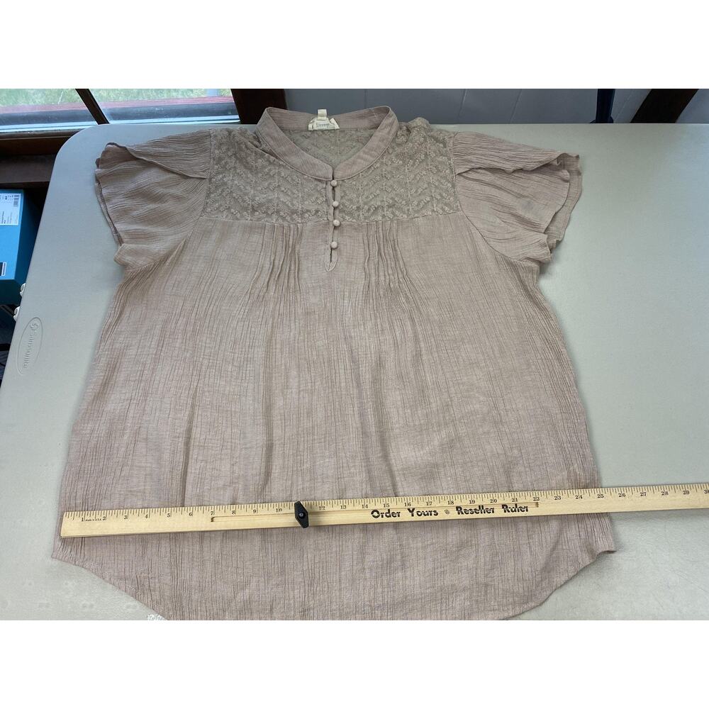 Perch Blu Pepper Tunic Top Womens 3XL Beige Lace Henley Flutter Boho Crinkle 3X - Picture 9 of 13